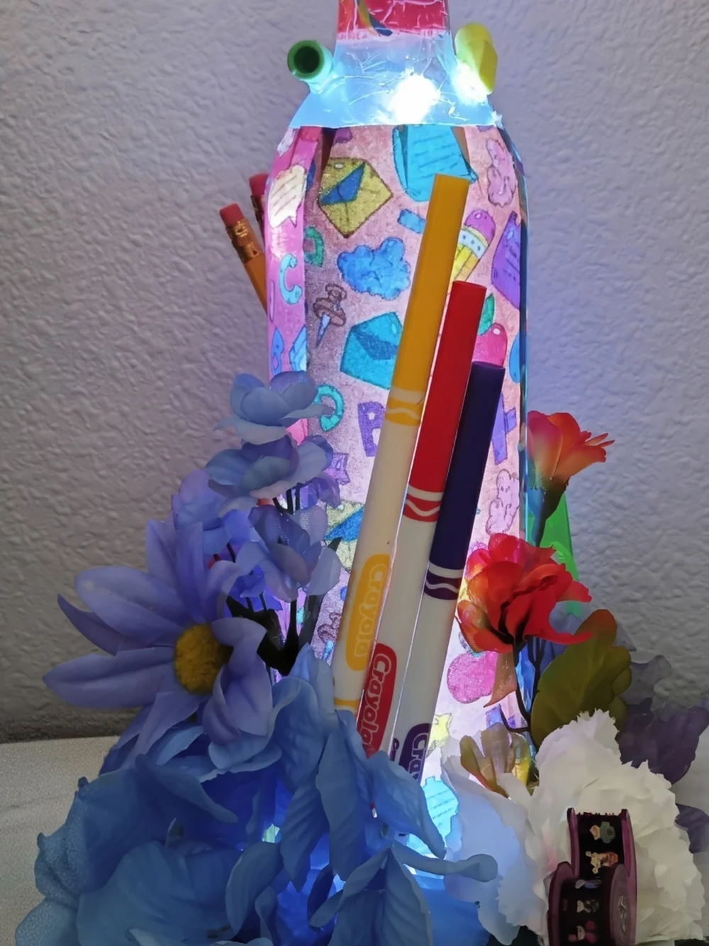 Bright Minds Pink School-Themed Decorative Bottle Light with Floral Accents